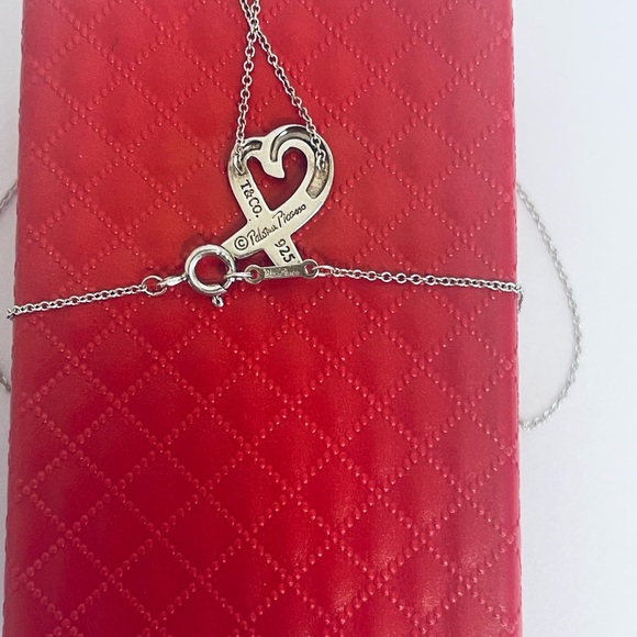 Tiffany and Co. 925 Silver Heart Pendant Necklace Paloma Picasso and 3heart ring - Picture 3 of 12